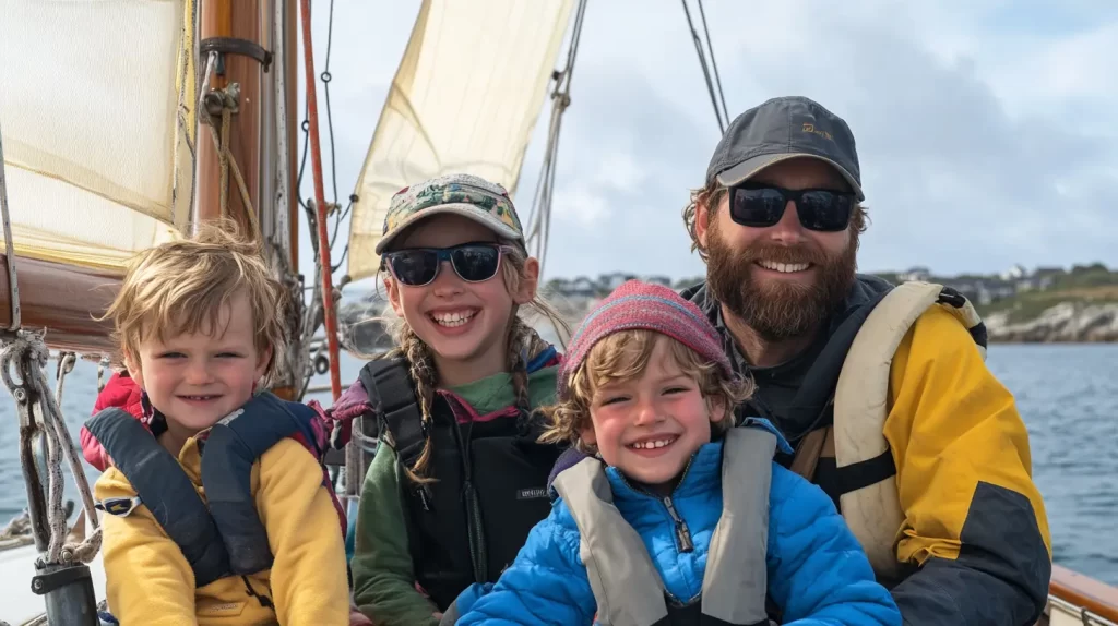 Pere famille avec enfant sur abteau 20 pieds